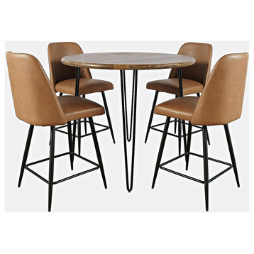 5-Piece  Round Modern  Solid Wood Counter Height Dining Set With  Barstools