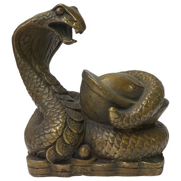 Chinese Oriental Bronze Color Metal Fengshui Snake Ingot Figure Hws1458