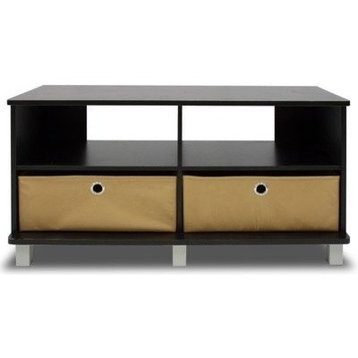 Entertainment Center With 2 Bin Drawers, Espresso/Brown