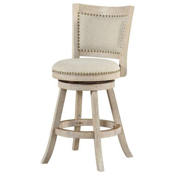 Curved Back Wooden Swivel Counter Stool With Nailhead Trim, Gray