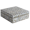 Luxe Mother of Pearl Inlaid Decorative Box  Square 13" Hexagon Honeycomb Shell