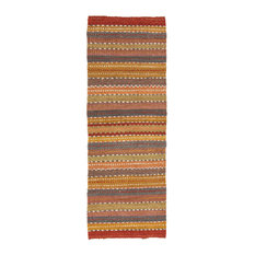 Saket Handwoven Reversible Jute Rug, Brown/Red/Orange/Blue, Runner 2'6x7'6