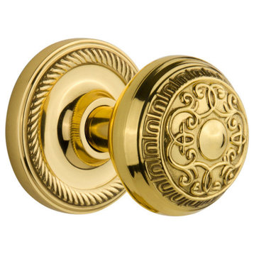 Rope Rosette Privacy Egg and Dart Door Knob, Polished Brass