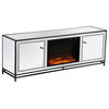 James 72" Mirrored Tv Stand With Wood Fireplace, Black