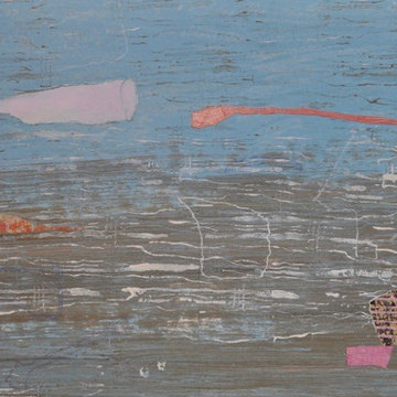 Small painting/assemblages, paper and paint on wood