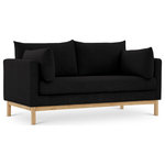 Meridian Furniture - Langham Linen Textured Fabric Upholstered Loveseat, Black - Let the cares of the day drift away when you're relaxed from the comfortable confines of this Lanham black linen textured fabric loveseat. The boxy design is modern and chic with a mid-century vibe, and the loveseat rests on a solid wood frame for impeccable durability. Black linen textured fabric upholstery covers the sides, back, and cushions of the chair, while two plump pillows on either side make it an extra comfy seating option that everyone loves.