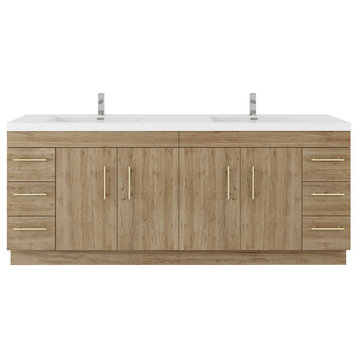 Rosa 84" Double Sink Wall Mounted Vanity with Reinforced Acrylic Sinks, Natural Oak