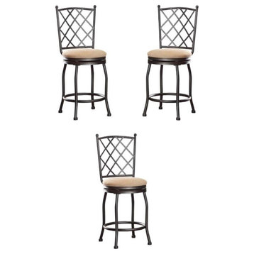 Home Square Tristan 24" Metal and Fabric Counter Stool in Cream - Set of 3