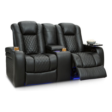 Seatcraft Anthem Home Theater Seating Leather Power Recline Loveseat, Black
