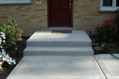 Example of a large single front door design in Chicago with a dark wood front door