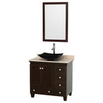 Wyndham Collection - Acclaim 36" Espresso Single Vanity, Ivory Marble Top, Arista Sink, 24" - Sublimely linking traditional and modern design aesthetics, and part of the exclusive Wyndham Collection Designer Series by Christopher Grubb, the Acclaim Vanity is at home in almost every bathroom decor. This solid oak vanity blends the simple lines of traditional design with modern elements like beautiful overmount sinks and brushed chrome hardware, resulting in a timeless piece of bathroom furniture. The Acclaim is available with a White Carrara or Ivory marble counter, a choice of sinks, and matching Mrrs. Featuring soft close door hinges and drawer glides, you'll never hear a noisy door again! Meticulously finished with brushed chrome hardware, the attention to detail on this beautiful vanity is second to none and is sure to be envy of your friends and neighbors