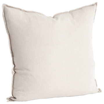 Fringed Design Down FIlled Linen 20" Throw Pillow, Natural