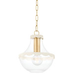 Mitzi - Alaina 1-Light Pendant, Aged Brass - The Alaina is delightfully sweet  the bell-shaped silhouette is accented with soft cream scalloped trim. Aged brass details soften the look  adding a subtle sheen to the Pendant and Semi Flush. The Pendant is available in small and large.