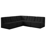 Meridian Furniture - Relax Velvet Upholstered 5-Piece L-Shaped Modular Sectional, Black - Bolster a contemporary vibe in your living room with this Relax black modular sectional. Soft black velvet upholstery offers delicate comfort, making this sectional cozy for anyone who sits in it. Biscuit tufting gives this sectional texture and a modern style, adding extra comfort and elegance to your living space. It's modular design allows you to create infinite configurations, making it a versatile piece to add to your home. A latch underneath the sectional makes it easy to attach to other pieces.