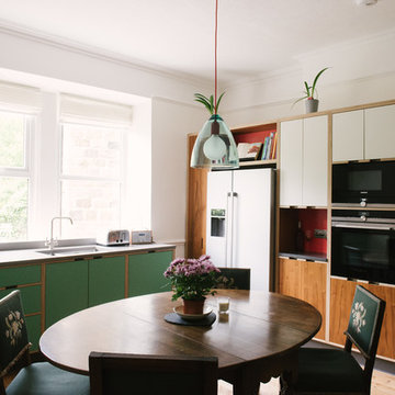 The Hartshornes II: Green Laminate & Walnut Veneer Plywood Kitchen