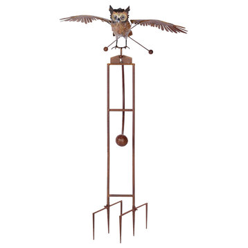 Medium Metal Rocker Flying Owl Rustic Wind Sculpture Garden Stake