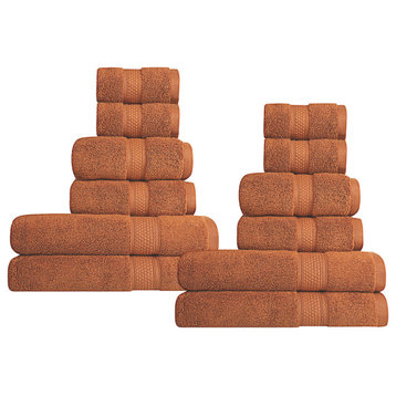 A1HC Bath Towel Set, 100% Ring Spun Cotton, Ultra Soft, Burnt Caramel, 12 Piece Towel Set