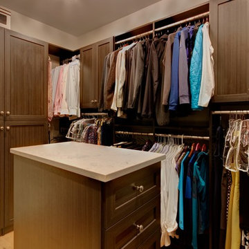 Custom Walk-In Closet w/ Island in Dark Chocolate wood finish