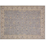 Bareens Designer Rugs - Oriental Ziegler Sousa Grey Ivory Hand-Knotted Wool Rug - 10'1'' x 13'7'' - Enhance the ambiance of your home with this magnificent Persian-influenced Turkish hand-knotted rug made by skilled artisans capable of creating the most exceptional vegetable dyes and hand-spun wool. This exquisite handmade rug is a one-of-a-kind Peshawar Kafkaz, otherwise identified as Chobi, Chobi Peshawar, Oushak, or Ziegler rug. These handmade rugs are crafted in Pakistan utilizing superior-quality wool imported from Australia, New Zealand, and Korea in two types of weaves: the Persian weave and the Mori weave. This rug is meticulously crafted by hand using the finest natural vegetable dyes extracted from local plants. The artisans use a blend of hand-spun local and fine merino wool, resulting in a rug with a compelling texture, higher lanolin content, and longer staple. The artisans occasionally incorporate natural or artificial silk into the pile to enhance specific motifs. The finished product is an awe-inspiring execution of flawless design and an understated palette that exudes elegance.