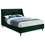 Meridian Furniture - Eva Velvet Upholstered Bed, Green, King - Snuggle up to a pet or other loved one in this richly upholstered Eva green velvet king size bed for the ultimate in rest and relaxation. The wing back headboard has cushioned vertical deep channel tufting, and both the side rails and footboard are upholstered too for your comfort. Tapered black wood legs match the upholstery and support this contemporary bed, elevating it sufficiently that you can store items underneath.