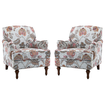 34" Wooden Upholstered Accent Chair, Set of 2, Pink