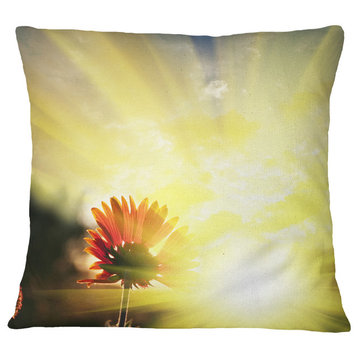 Flower Against Bright Yellow Sunset Floral Throw Pillow, 18"x18"