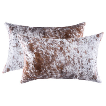 12"x20" Torino Kobe Cowhide Pillows, Set of 2, Salt and Pepper/Brown and White