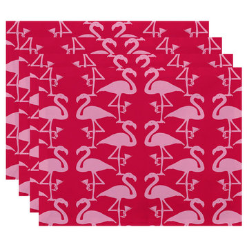 18"x14" Flamingo Heart Martini Animal Print Placemats, Set of 4, Pink
