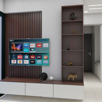 Modern Living Room TV Wall Design with Wood Slats
