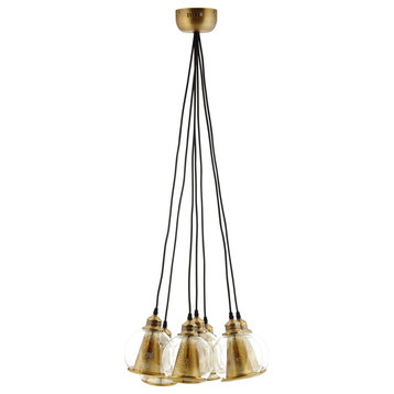 Peak Brass Cone and Glass Globe Cluster Pendant Chandelier in
