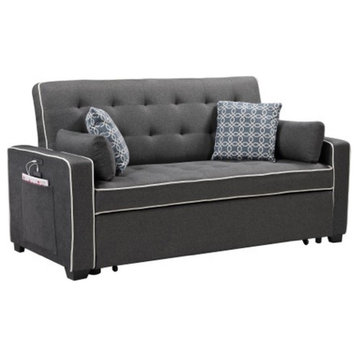 Austin Gray Fabric Sleeper Sofa with 2 USB Charging Ports and 4 Accent Pillows
