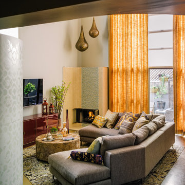 Midcentury Moroccan Loft Living Room | Kimball Starr Interior Design