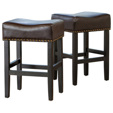 GDF Studio Chantal Backless Leather Stools, Set of 2, Brown, Counter Height