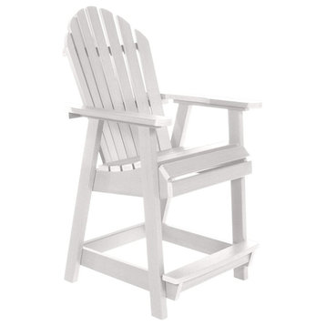 Patio Counter Height Adirondack Chair With Arms and Slatted Seat, White