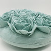 Multi Rose Motifs Felt 15" Round Decorative Throw Pillow, Aqua