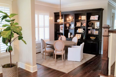 Mid-sized transitional dark wood floor and brown floor enclosed dining room photo in San Francisco with beige walls and no fireplace