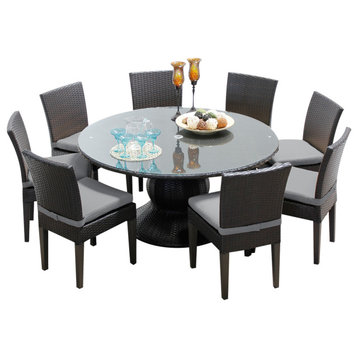 Barbados 60" Outdoor Patio Dining Table with 8 Armless Chairs, Grey