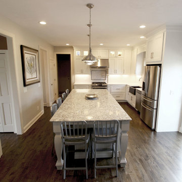 White Kitchen with Gray and Black Quartz Countertop and Bar Area ~ Streetsboro
