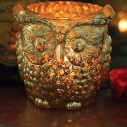 Old Owl Mercury Glass Votive Holder - Candleholders