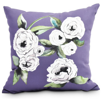 Radiant Rose Purple Floral Print Decorative Outdoor Throw Pillow, 20"