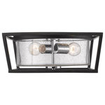 Golden Lighting - Mercer Flush Mount, Black With Seeded Glass - With seeded glass and a contemporary finish, the simplicity of the Mercer Collection is suitable for transitional to modern interiors. Bold, graphic lines create the open cage design, while shining chrome accents provide contrast against the smooth black finish. UL and cUL listed. This fixture is hardwired and uses (2) 60 watt bulbs.