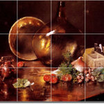 Picture-Tiles.com - William Chase Still Life Painting Ceramic Tile Mural #28, 17"x12.75" - Mural Title: Still Life Brass And Glass