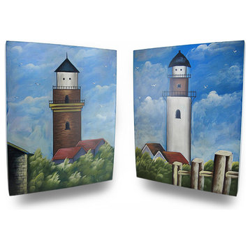 Set of 2 Wooden Lighthouse Decorative Wall Hangings