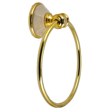 Towel Ring With Botticino Marbel Accents, Matt Gold