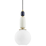 Mitzi by Hudson Valley Lighting - Camila 1-Light Pendant Aged Brass Opal Creme And Navy Gloss - Features: