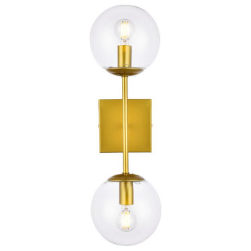 Neri 2-Light Wall Sconce in Brass & Clear