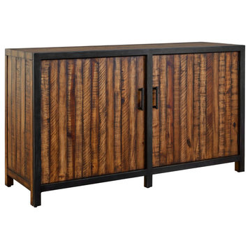 Urban Frontier 57" Pine & Iron Sideboard Server With Hidden Drawers