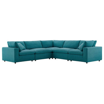 Modway Commix Down Filled 5-Pc Sectional Set/3 Corner Chair, Teal -EEI-3359-TEA