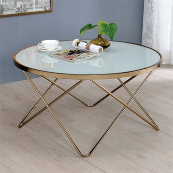 ACME Valora Round Glass Top Coffee Table in White and Gold