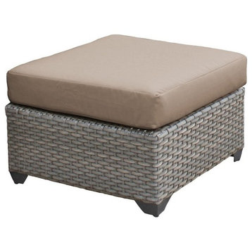 Bowery Hill Transitional Resin Wicker/Fabric Patio Ottoman in Wheat Beige